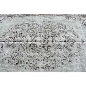 พรมวินเทจขนาด 5.4x9.1 ฟุต ลายตารางสีเทา พรมขนสัตว์ตุรกี - Product Image 4