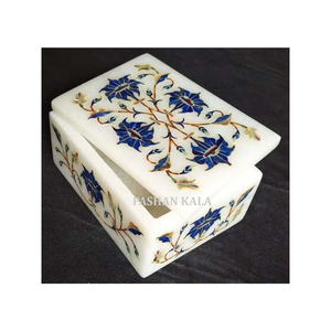 Chất lượng hàng đầu nổi tiếng Ấn Độ nhà sản xuất thiết kế mới độc quyền bằng đá cẩm thạch trắng Lapis Lazuli <span class=keywords><strong>Inlay</strong></span> làm việc nghệ thuật hộp đồ trang sức cho quảng cáo - Product Image 1