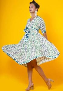 Main indienne bloc coton court imprimé fleuri robe fille cadeau robe personnalisée mariée mariage hannymoon robe cadeau vente - Product Image 3