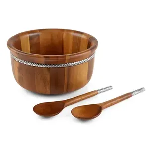 Cuenco de madera para servir, platos, cuenco redondo para servidor de ensalada, vajilla, cuencos para servir en madera de Acasia, último diseño único, alta calidad - Product Image 1