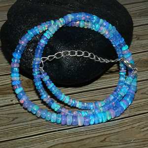 Collier de perles rondes lisses en opale bleue naturelle d'Éthiopie pour enfants, en argent sterling 925, opale bleue véritable, fait à la main - Product Image 3