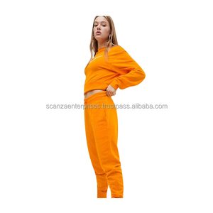 Vente en gros de survêtement 100% coton XXL grande taille haut court en polaire rose avec logo élastique respirant pour femmes hiver OEM disponible - Product Image 5