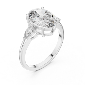 Bague en or blanc 10 carats avec diamant de laboratoire de 3,10 carats, sur mesure, trois pierres ovales et poire, trio pour elle - Product Image 4