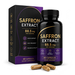 Premium Crocus Sativus <strong>Saffron</strong> Extract 88.5mg L-Theanine Capsules for Emotional Balance &amp; Daily Wellness Support OEM - Product Image 1