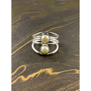 Elegant Natural Two Pearls <b>925</b> <b>Silver</b> <b>Ring</b> 5.9 Grams Luxury Jewelry for Unisex Everyday Wear - Product Image 1