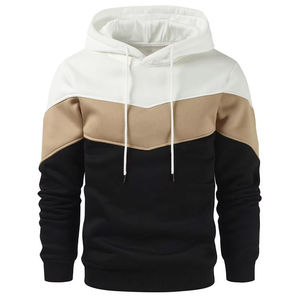 Custom Men Color Block Patchwork Hoodie Streetwear Casual Pullover Sweatshirt White Tan <b>Black</b> <b>Fleece</b> Hooded Tops for Men - Product Image 1