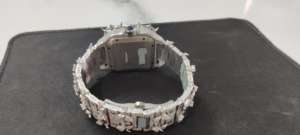 Automatic Men's <b>Mechanical</b> <b>Watch</b> with 22mm Band Width Full Iced Moissanite Diamond Dial White Tone Spike Design Square <b>Watch</b> - Product Image 3