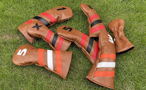 VN venta al por mayor logotipo personalizado patrón Golf Driver Headcover PU cuero rayas líneas banda elástica etiqueta impermeable al por mayor cubiertas para la cabeza - Product Image 6