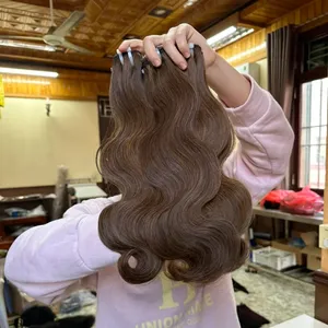 Venta caliente Castaño Chocolate mechones cuerpo onda 100 cabello humano tejido fabricante vietnamita cabello crudo vietnamita