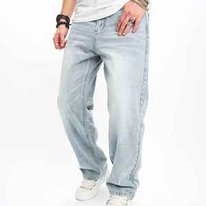 High Street hommes rue mode jean ample décontracté jambe large impression droite jean en détresse taille moyenne bouton mouche adoucissant - Product Image 3