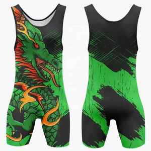 Combinaison de lutte personnalisée par sublimation pour homme, imprimé bleu noir tigre, séchage rapide, respirante, en spandex et polyester, vêtements de sport - Product Image 4