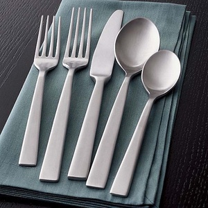 Cubiertos únicos de plata de acero inoxidable, juego de cubiertos con mango Rectangular grueso, nuevo diseño de lujo, mango con acabado mate plateado - Product Image 1