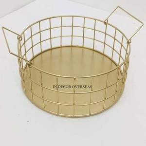 High Grade Gold Plated Premium Quality Metal Wire Made Attractive Look Fancy Designer Fruit And Bread <b>Storage</b> <b>Basket</b> Supplies - Product Image 3