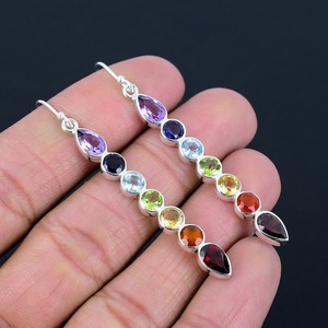 Jewelry For Women Silver Boho Style <b>Earrings</b> Jewelry 925 Sterling Silver Multi Stone Gemstone Trending <b>Handmade</b> <b>Earrings</b> Gift - Product Image 3