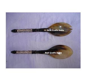 Ensemble de couverts à salade de haute qualité, modèle noir poli, cuillère et fourchette avec manche en corne, pour la cuisine, l'hôtel, Kitchneware - Product Image 6