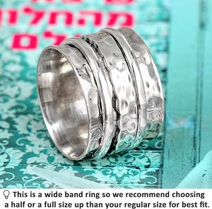925 Sterling Silver Hammered Wide <b>Spinner</b> Ring <b>Fidget</b> Band Handmade Jewelry for Gift Woman Band Ring - Product Image 3