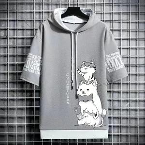Custom Design Men Hoodies Summer Sport Clothing <b>Cat</b> Casual Streetwear Print Hooded <b>Top</b> Short Sleeve Sweatshirts - Product Image 4