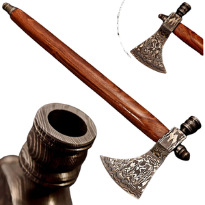 ขวานขวานเหล็กดามัสกัสทำด้วยมือพร้อมที่จับไม้และเคสหนังสำหรับใช้ในชีวิตประจำวันโลโก้ออกแบบได้ตามต้องการ - Product Image 1