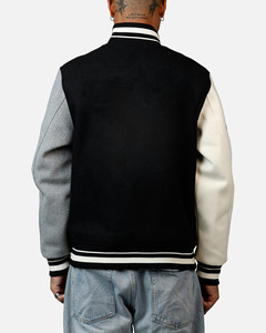 Nouveaux hommes grande taille poignets côtelés et veste universitaire noire pour hommes Letterman College Baseball Bomber Bomber veste - Product Image 2