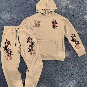 ชุดวอร์มกีฬาผู้ชายแบบมีฮู้ดสำหรับฤดูหนาว ผ้าหนา ปักลาย ชุดสองชิ้น - Product Image 5