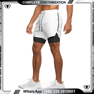 Pantalones cortos 2 en 1 con bolsillo para hombre, con logotipo diseño personalizado, esenciales para entrenamiento, venta al por mayor - Product Image 3