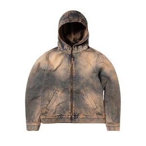 Haute qualité surdimensionné Denim fermeture éclair sweats à capuche lavage à l'acide poche Style classique bas quantité minimale de commande respirant conception fermeture éclair sweats à capuche bas prix - Product Image 1