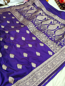 Sari de Seda Mashru Tradicional de Diseño Artesanal, Hermosa Tejido Banarasi, Secado Rápido, Protección Solar, Para Todas las Estaciones, Bodas - Product Image 5