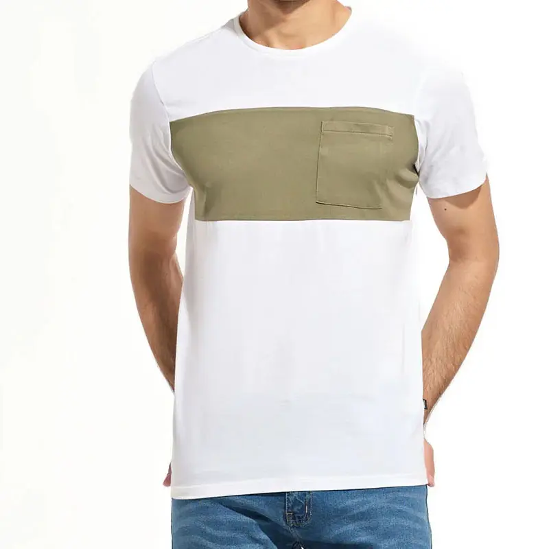 Warna putih polos dengan garis kontras depan & saku depan ukuran reguler panjang katun baik dibuat t shirt pria
