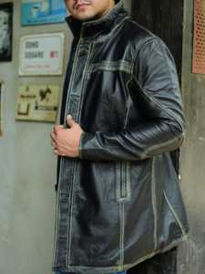 Men's 100% Genuine Leather <b>Waterproof</b> Windproof Breathable <b>Jackets</b> Comfortable Zipper Style Stand Collar Front Casual Wear for - Product Image 3