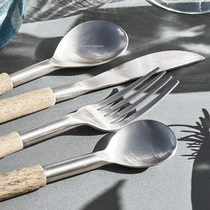 Ensemble de couverts élégants en acier inoxydable argenté avec manche en bois Ensemble de couverts faits à la main pour mariage et vaisselle à la maison - Product Image 3