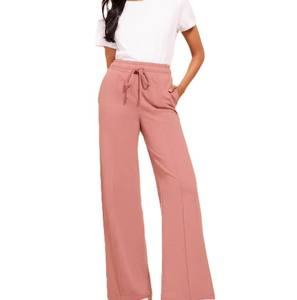 Venta al por mayor de pantalones de correr acanalados de cintura alta para las mujeres estirables con cintura elástica y cordón para el invierno acampanado Jogger - Product Image 4