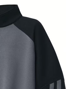 Men's Casual Streetwear Hoodie with Half-<b>Zip</b> Front Contrast Color Block & Stand Collar Design Versatile Regular Fit Sweatshirt - Product Image 5