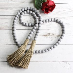 Vente en gros de guirlande de perles en bois faites à la main avec des glands Boho Macramé Tenture murale Heme Decor - Product Image 4