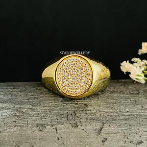 Anillo de sello de diamantes naturales de oro macizo de 14K. - Product Image 2