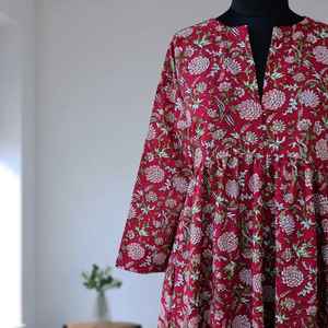 Divya เดรสผ้าฝ้ายแท้พิมพ์ลายบล็อคสำหรับผู้หญิงเดรสยาวบาน - Product Image 2