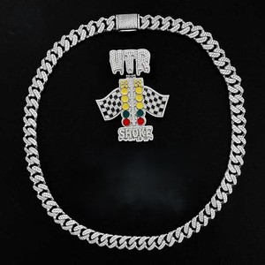 Impresionante conjunto de colgante de cadena de plata de ley 925 para hombre estilo cubano Hip Hop totalmente Moissanite diamante clásico elegante conjunto de collares - Product Image 1
