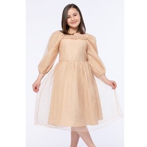 Fabricants de robes pour filles, nouveau modèle de robe au genou, robe OEM ODM pour filles, manches longues avec mousseline texturée, fabrication en gros - Product Image 5