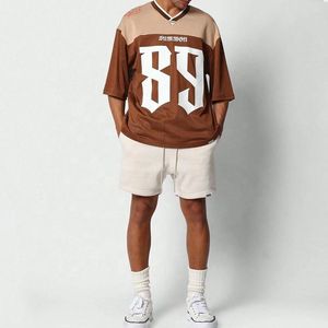 Camiseta de baloncesto Unisex americana con logotipo personalizado de deportes callejeros de alta calidad, Camiseta de punto con hombros caídos de malla a la moda para hombre - Product Image 3