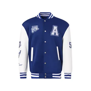 Vente chaude Personnalisé Cool Style Hommes Hiver Varsity Vestes Stand Collar Baseball En Cuir Varsity avec Toile Tissu - Product Image 3