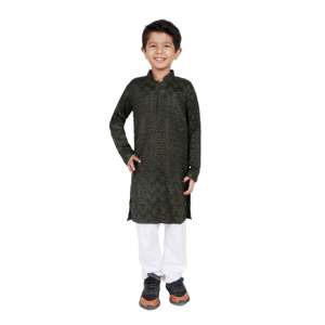 TRILOKI Kids <b>Kurta</b> Set for Boys Dark Olive Green Rayon Embroidered <b>Silk</b> Salwar Indian Traditional Ethnic Wear PARKID09 - Product Image 1