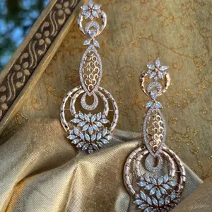 传统品质饰面吊灯设计镀铜美国锆石宝石饰面女式耳环