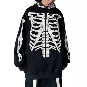 New Arrivals 450GSM Cotton Terry Fabrics Fashionable Puff Printing <b>Full</b> Zipper <b>Skeleton</b> Design Flared Baggy Jogger Sets for Men - Product Image 4