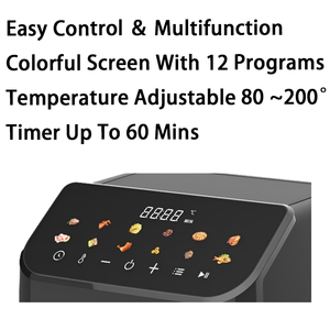 Freidora de Aire Ajustable de Una Sola Cesta 60-200C, Moderna de Acero Inoxidable Cuadrada con Control Digital y Pantalla Táctil para Cocción Rápida Eléctrica - Product Image 4