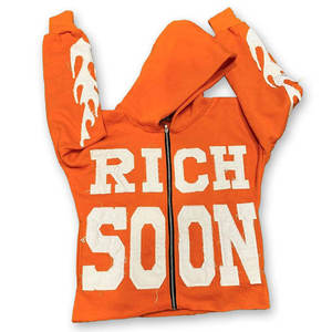 Custom <b>Cropped</b> Vintage Heavyweight Distressed Patch Applique Embroidery <b>Zip</b> <b>up</b> <b>Hoodie</b> Men - Product Image 3