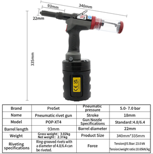 Pistola Rivettatrice Pneumatica Industriale XT4 per Rivetti ad Anello, Utensile per Bulloni di Bloccaggio, Gamma 4.8-6.4mm, Forza di Trazione 23KN, Acciaio Inossidabile - Product Image 2