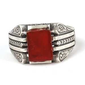 Bague pour homme en argent sterling 925 avec pierre d'agate rectangulaire, motif géométrique vintage, sertissage clos, finition platine, pour un usage quotidien - Product Image 4