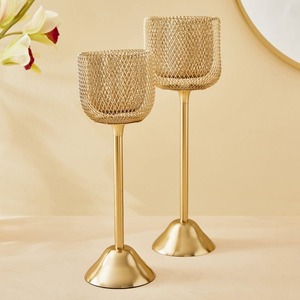 Net Metal Candle Holder <b>Set</b> Of-2 High Quality Glass Candle Jar Stylish Other Candle Holders <b>Lanterns</b> and for Home Decor - Product Image 2