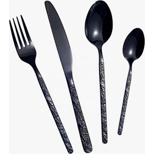 Juego de cubiertos de acero inoxidable de alta calidad con diseño de mango negro único Juego de cucharas de cubiertos elegante para utensilios de cocina y comedor - Product Image 1