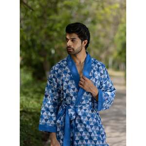Peignoir Kimono Unisexe en Coton Pur Style Bohème Géométrique de Luxe pour Homme, Coupe Décontractée, Idéal pour l'Été, la Plage et la Piscine - Product Image 1