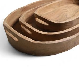 Juego de 3 bandejas ovaladas de madera hechas a mano con asa, tamaño personalizado, vajilla para café, logotipo grabado con láser, embalaje personalizado para - Product Image 6
